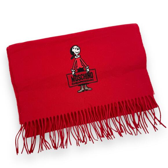 Rare 90's MOSCHINO CHEAPANDCHIC  Italian pure red merino wool Olive Oyl scarf - Picture 4 of 8